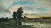 Charles Francois Daubigny French River Scene oil on canvas